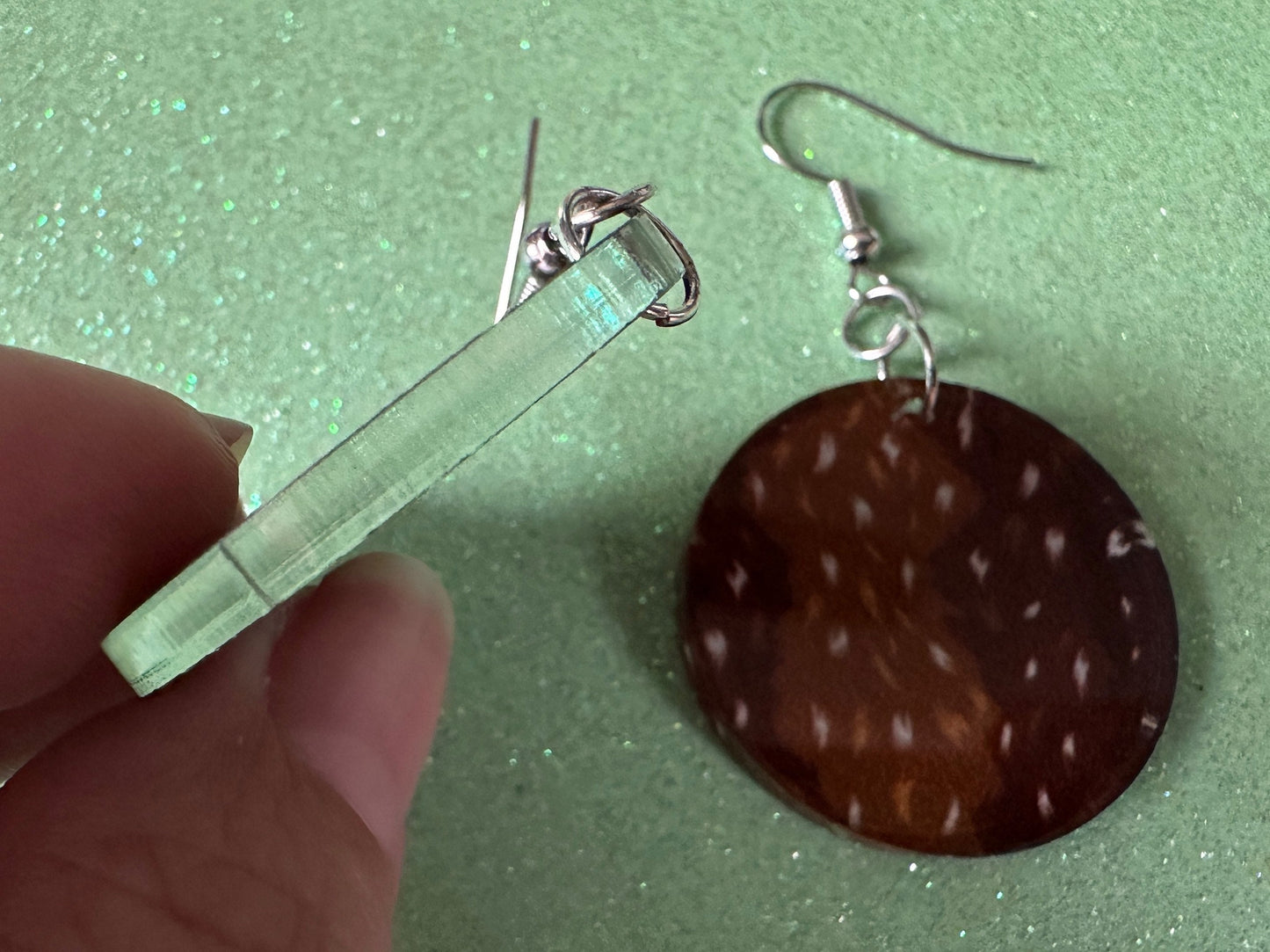 Deer Hide Earrings: Laser Cut Acrylic Hunting Earrings, Forest, Green Earrings, Hunt, Forest Animal, Deer Skin, Best Gifts for Her/Him/Them