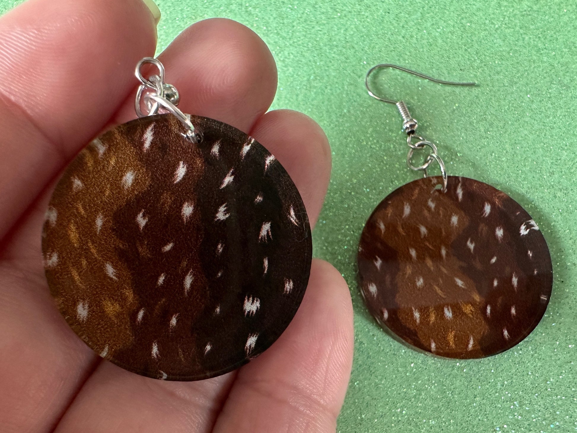 Deer Hide Earrings: Laser Cut Acrylic Hunting Earrings, Forest, Green Earrings, Hunt, Forest Animal, Deer Skin, Best Gifts for Her/Him/Them