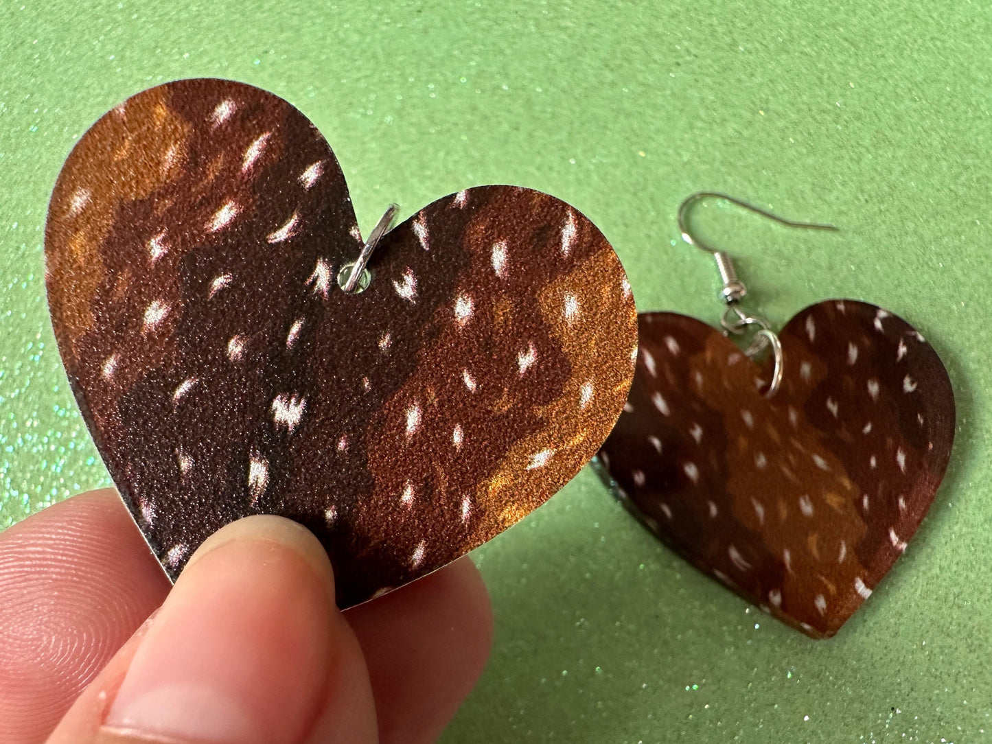 Deer Hide Earrings: Laser Cut Acrylic Hunting Earrings, Forest, Green Earrings, Hunt, Forest Animal, Deer Skin, Best Gifts for Her/Him/Them
