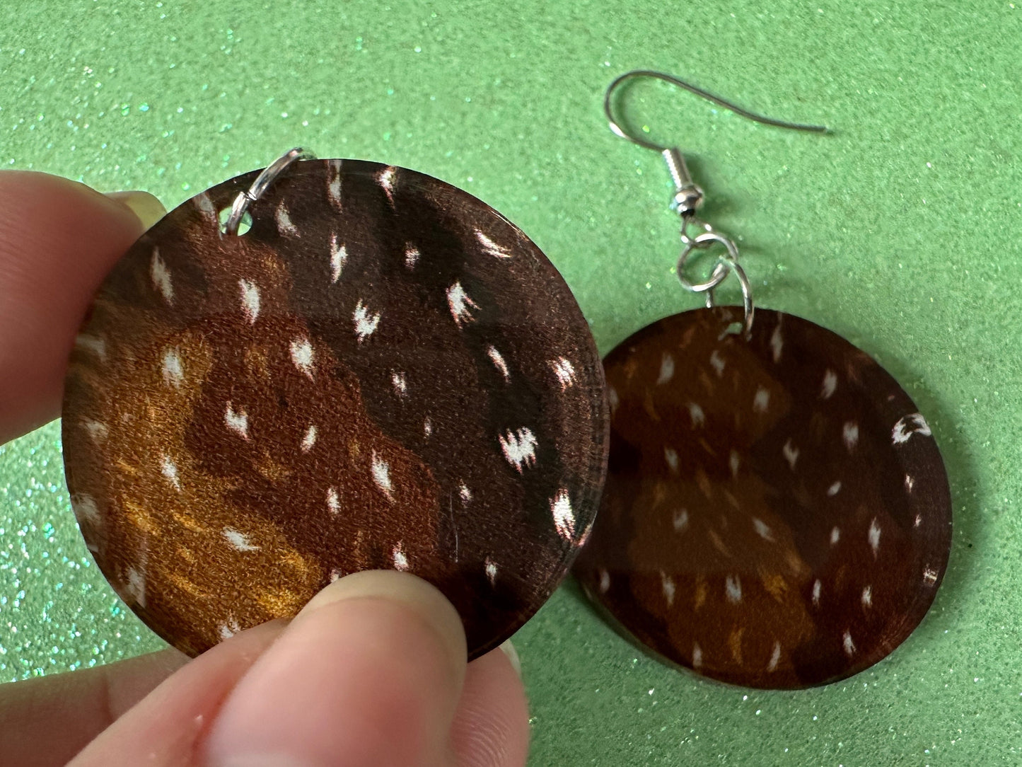 Deer Hide Earrings: Laser Cut Acrylic Hunting Earrings, Forest, Green Earrings, Hunt, Forest Animal, Deer Skin, Best Gifts for Her/Him/Them