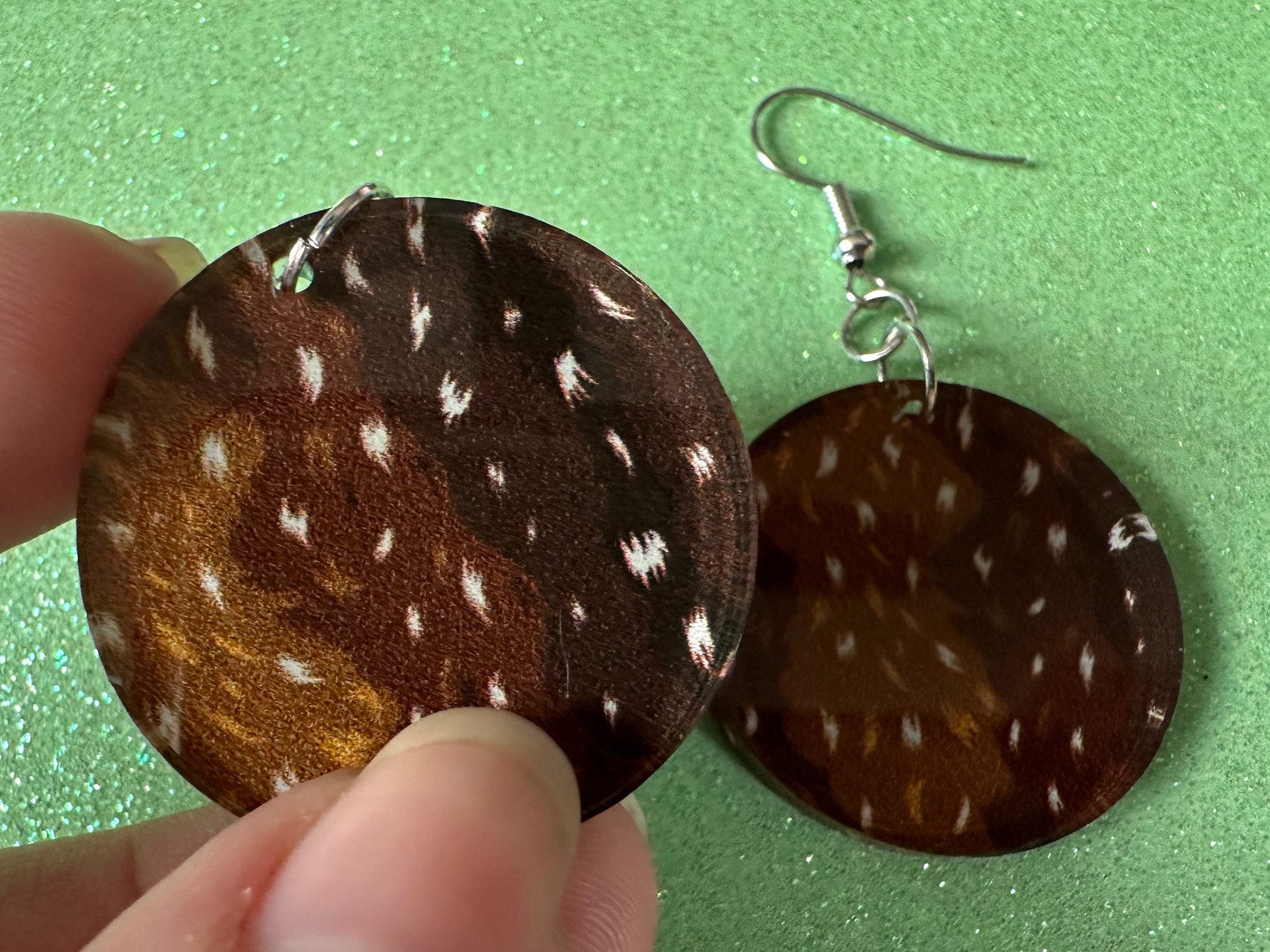 Deer Hide Earrings: Laser Cut Acrylic Hunting Earrings, Forest, Green Earrings, Hunt, Forest Animal, Deer Skin, Best Gifts for Her/Him/Them