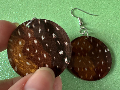 Deer Hide Earrings: Laser Cut Acrylic Hunting Earrings, Forest, Green Earrings, Hunt, Forest Animal, Deer Skin, Best Gifts for Her/Him/Them