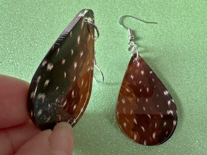 Deer Hide Earrings: Laser Cut Acrylic Hunting Earrings, Forest, Green Earrings, Hunt, Forest Animal, Deer Skin, Best Gifts for Her/Him/Them