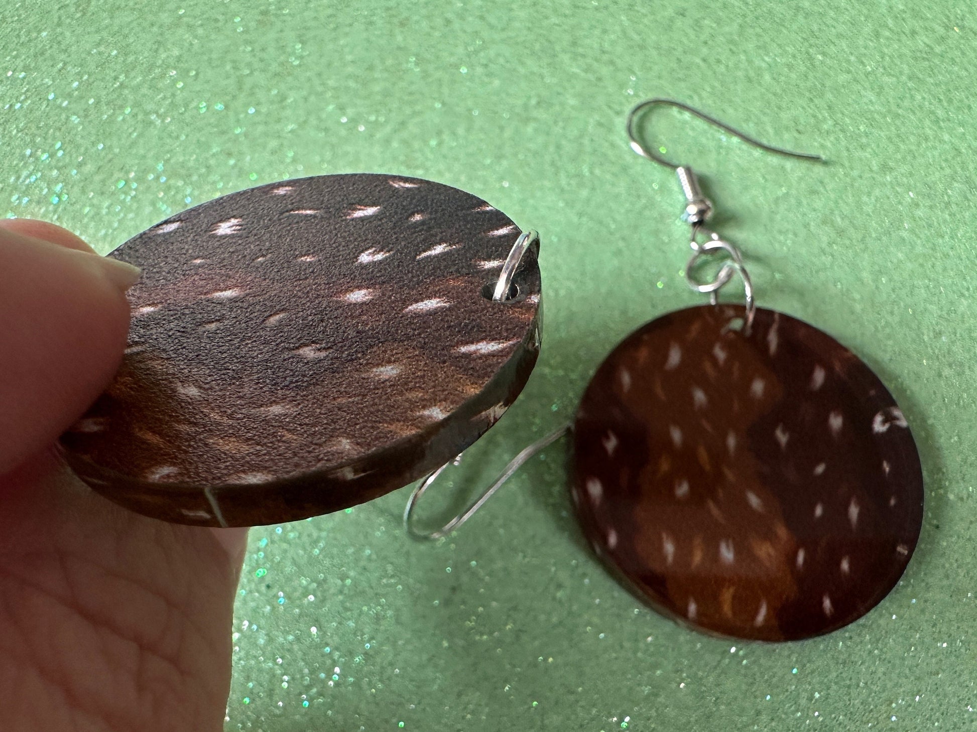 Deer Hide Earrings: Laser Cut Acrylic Hunting Earrings, Forest, Green Earrings, Hunt, Forest Animal, Deer Skin, Best Gifts for Her/Him/Them