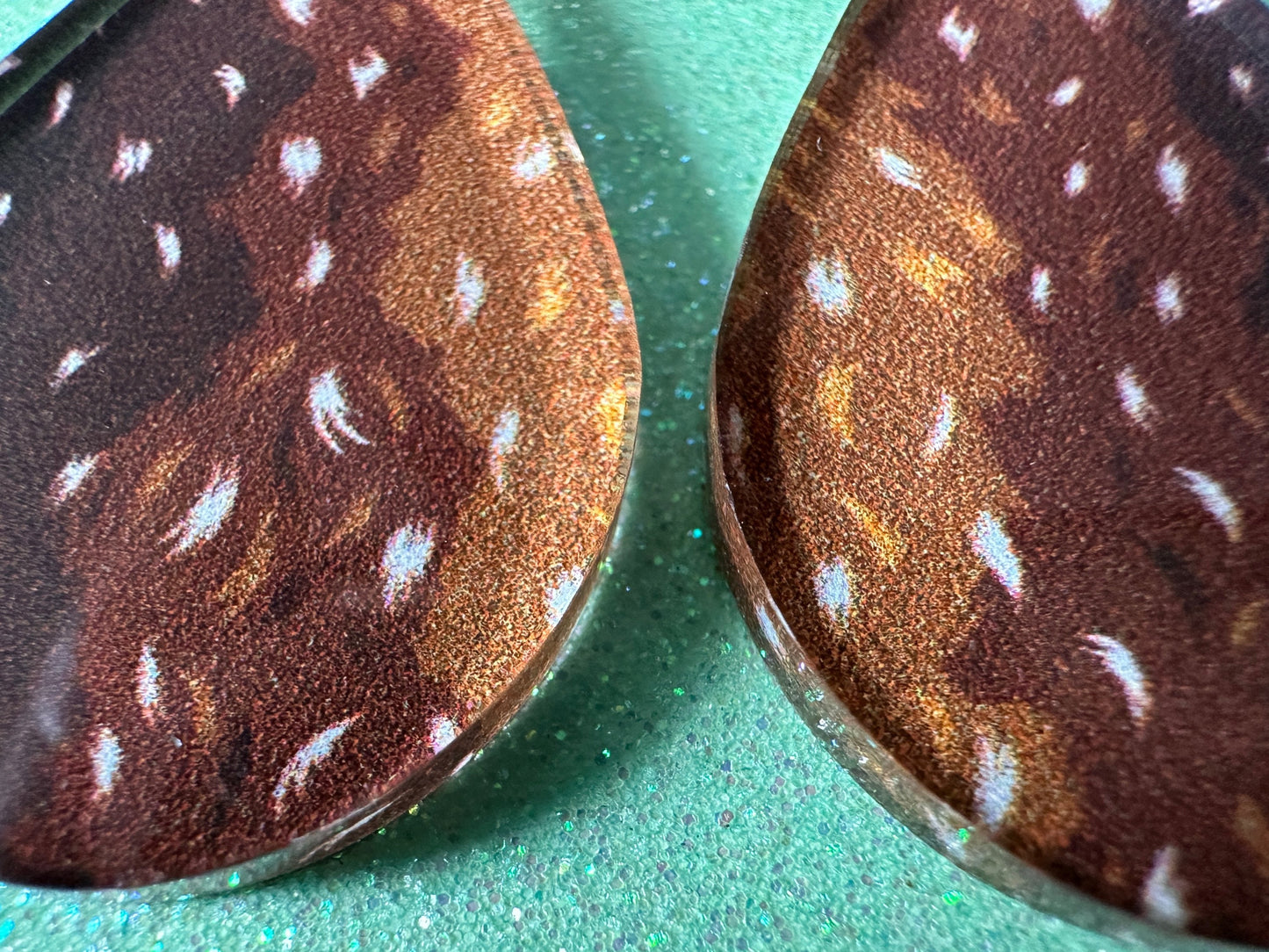 Deer Hide Earrings: Laser Cut Acrylic Hunting Earrings, Forest, Green Earrings, Hunt, Forest Animal, Deer Skin, Best Gifts for Her/Him/Them