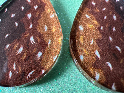 Deer Hide Earrings: Laser Cut Acrylic Hunting Earrings, Forest, Green Earrings, Hunt, Forest Animal, Deer Skin, Best Gifts for Her/Him/Them