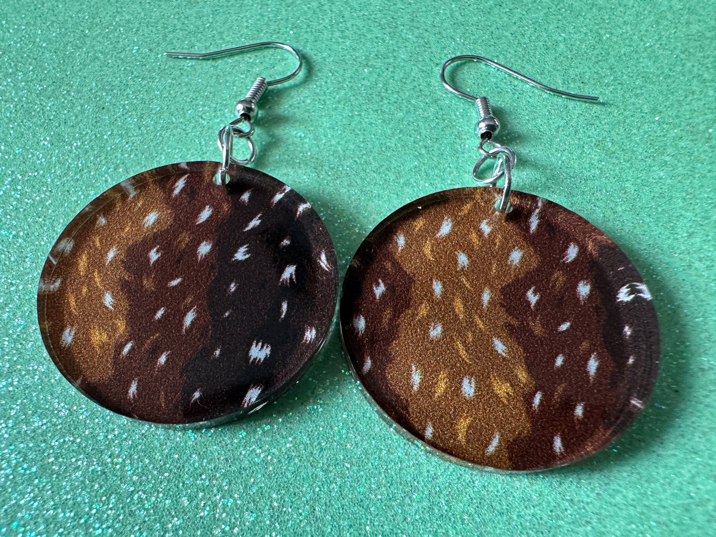 Deer Hide Earrings: Laser Cut Acrylic Hunting Earrings, Forest, Green Earrings, Hunt, Forest Animal, Deer Skin, Best Gifts for Her/Him/Them