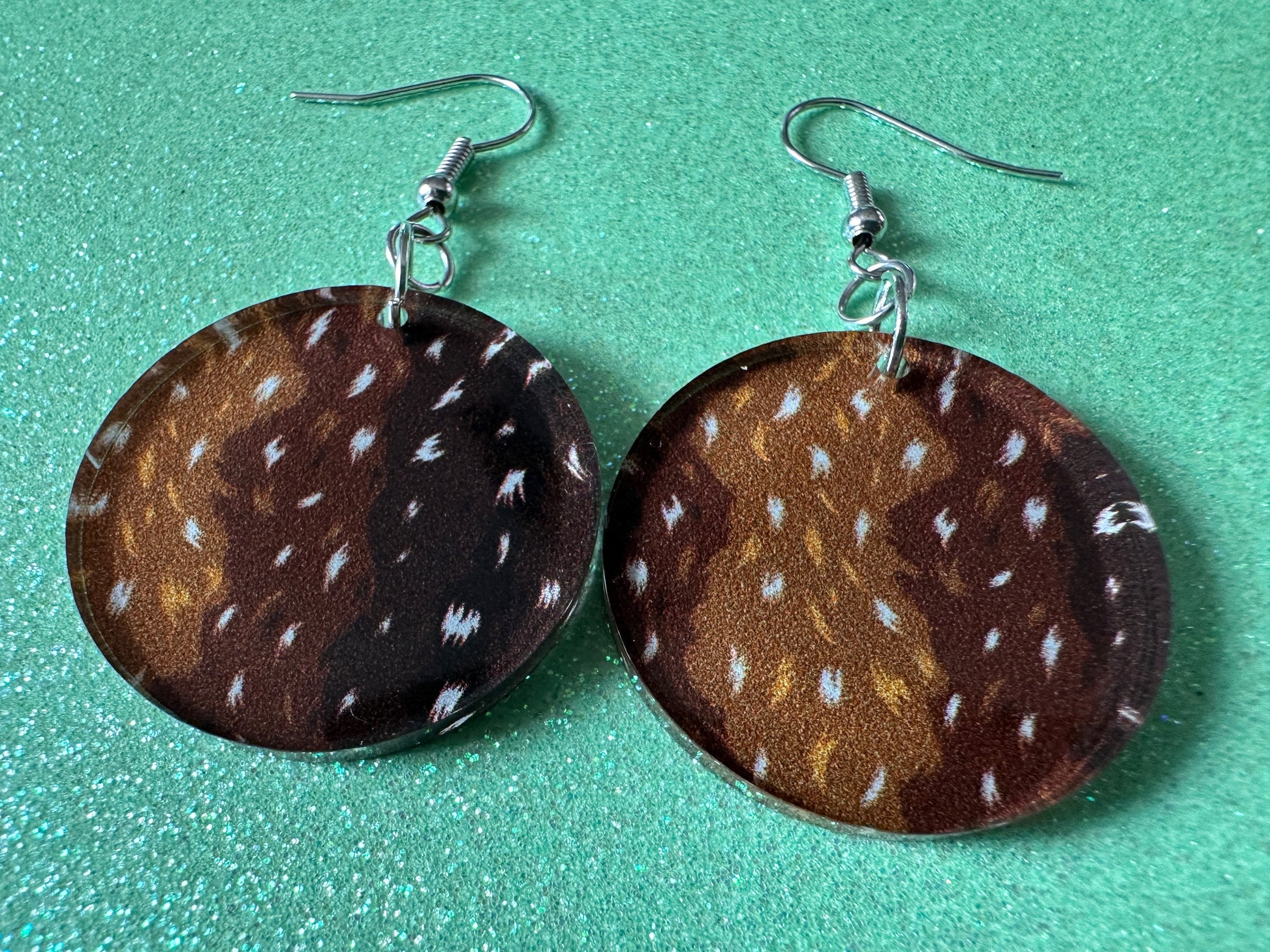 Deer Hide Earrings: Laser Cut Acrylic Hunting Earrings, Forest, Green Earrings, Hunt, Forest Animal, Deer Skin, Best Gifts for Her/Him/Them