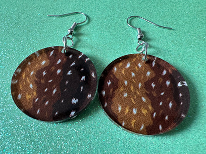 Deer Hide Earrings: Laser Cut Acrylic Hunting Earrings, Forest, Green Earrings, Hunt, Forest Animal, Deer Skin, Best Gifts for Her/Him/Them