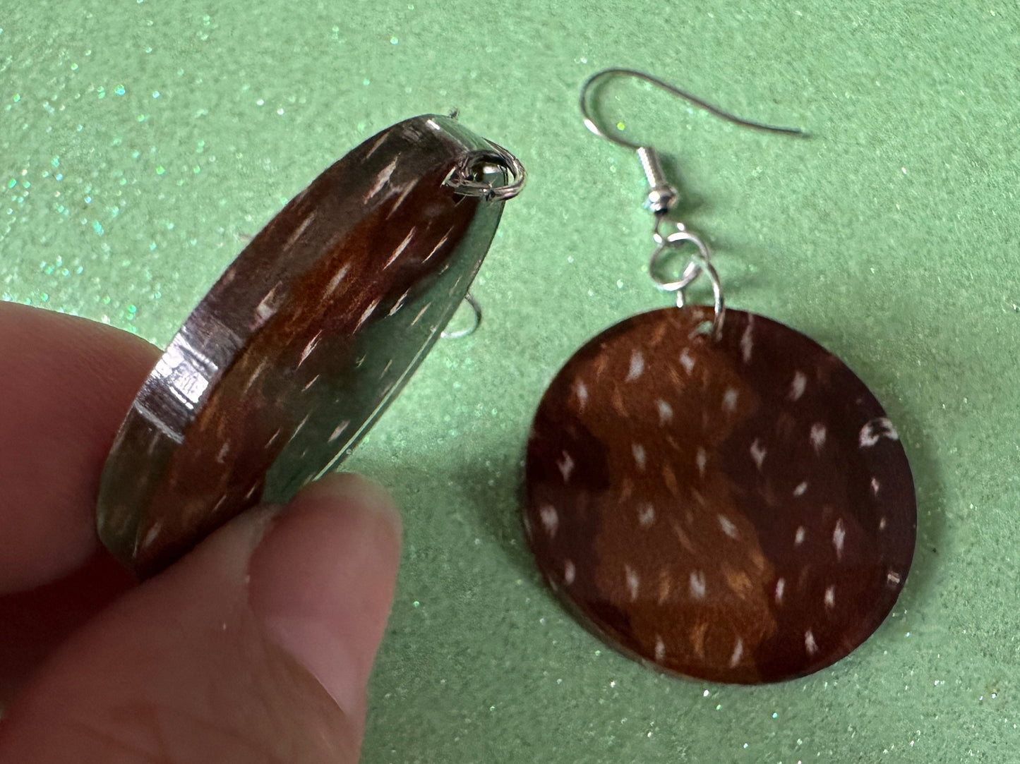 Deer Hide Earrings: Laser Cut Acrylic Hunting Earrings, Forest, Green Earrings, Hunt, Forest Animal, Deer Skin, Best Gifts for Her/Him/Them