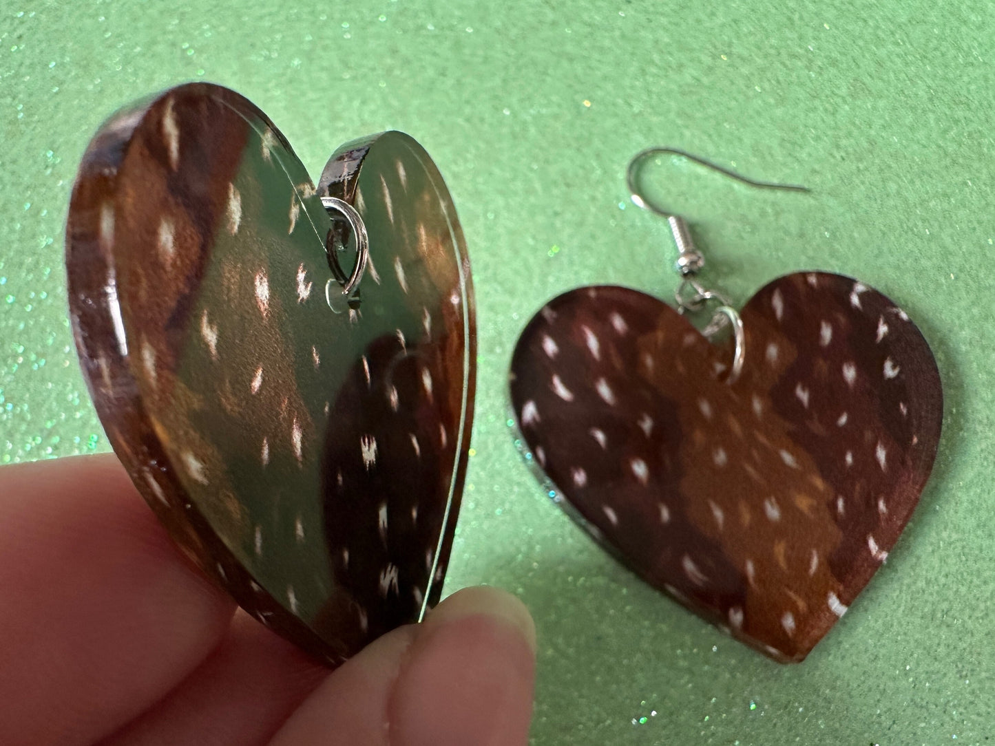 Deer Hide Earrings: Laser Cut Acrylic Hunting Earrings, Forest, Green Earrings, Hunt, Forest Animal, Deer Skin, Best Gifts for Her/Him/Them