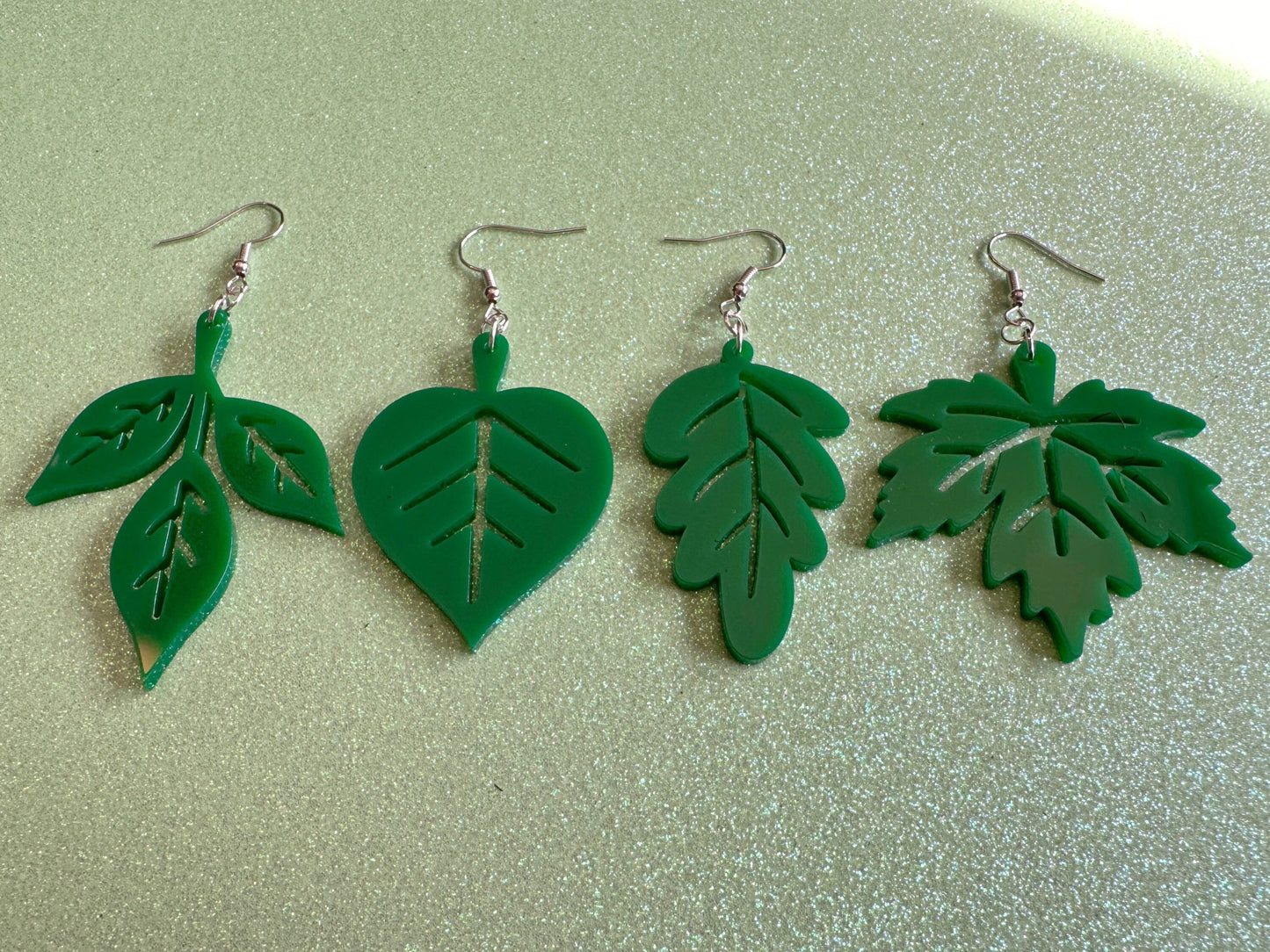 Delicate Leaf Earrings: Laser Cut Acrylic Leaves, Green Earrings, Fall, Summer, Spring, Forest, Nature, Plants, Gifts for Her/Him/Them