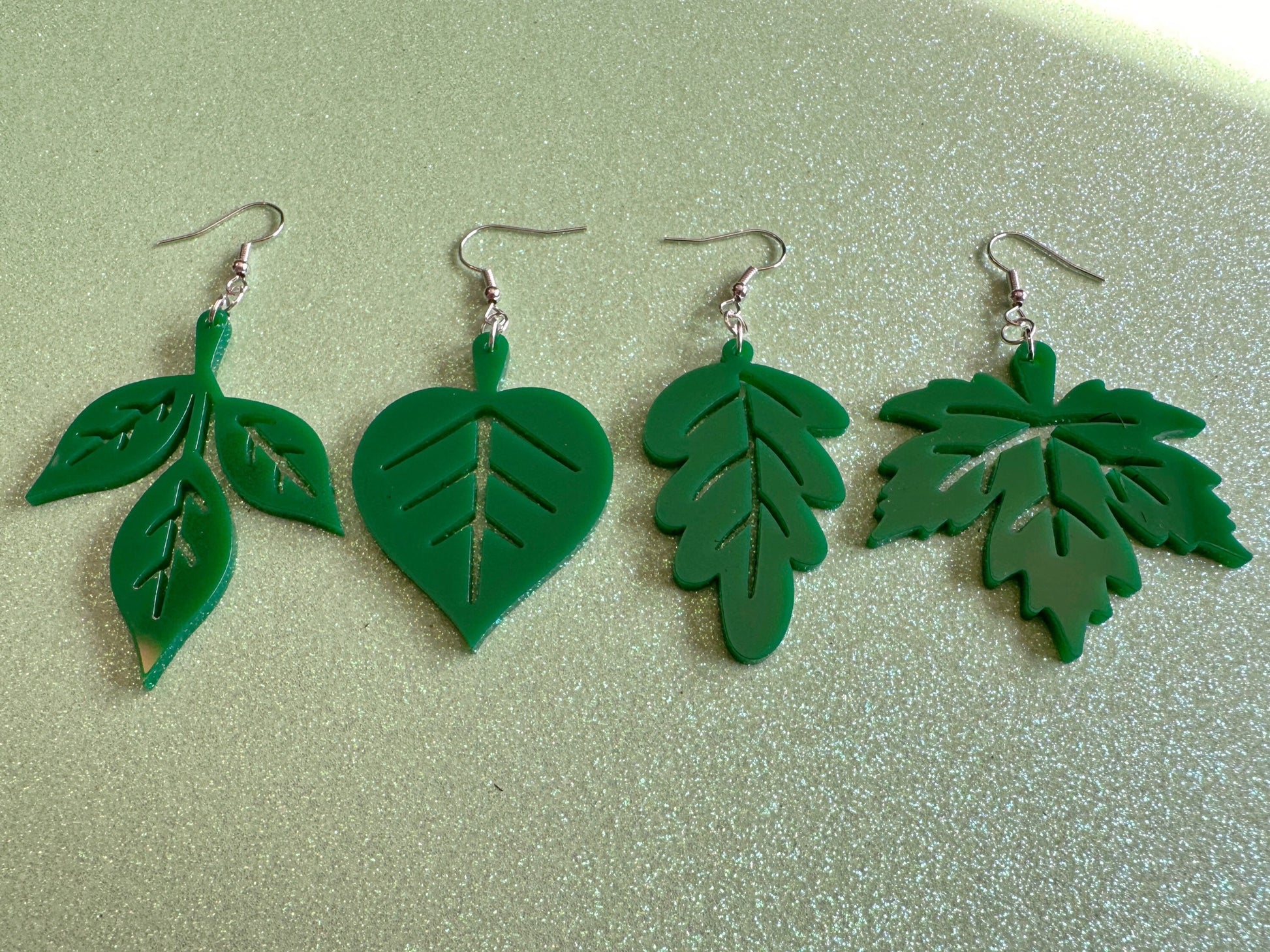 Delicate Leaf Earrings: Laser Cut Acrylic Leaves, Green Earrings, Fall, Summer, Spring, Forest, Nature, Plants, Gifts for Her/Him/Them