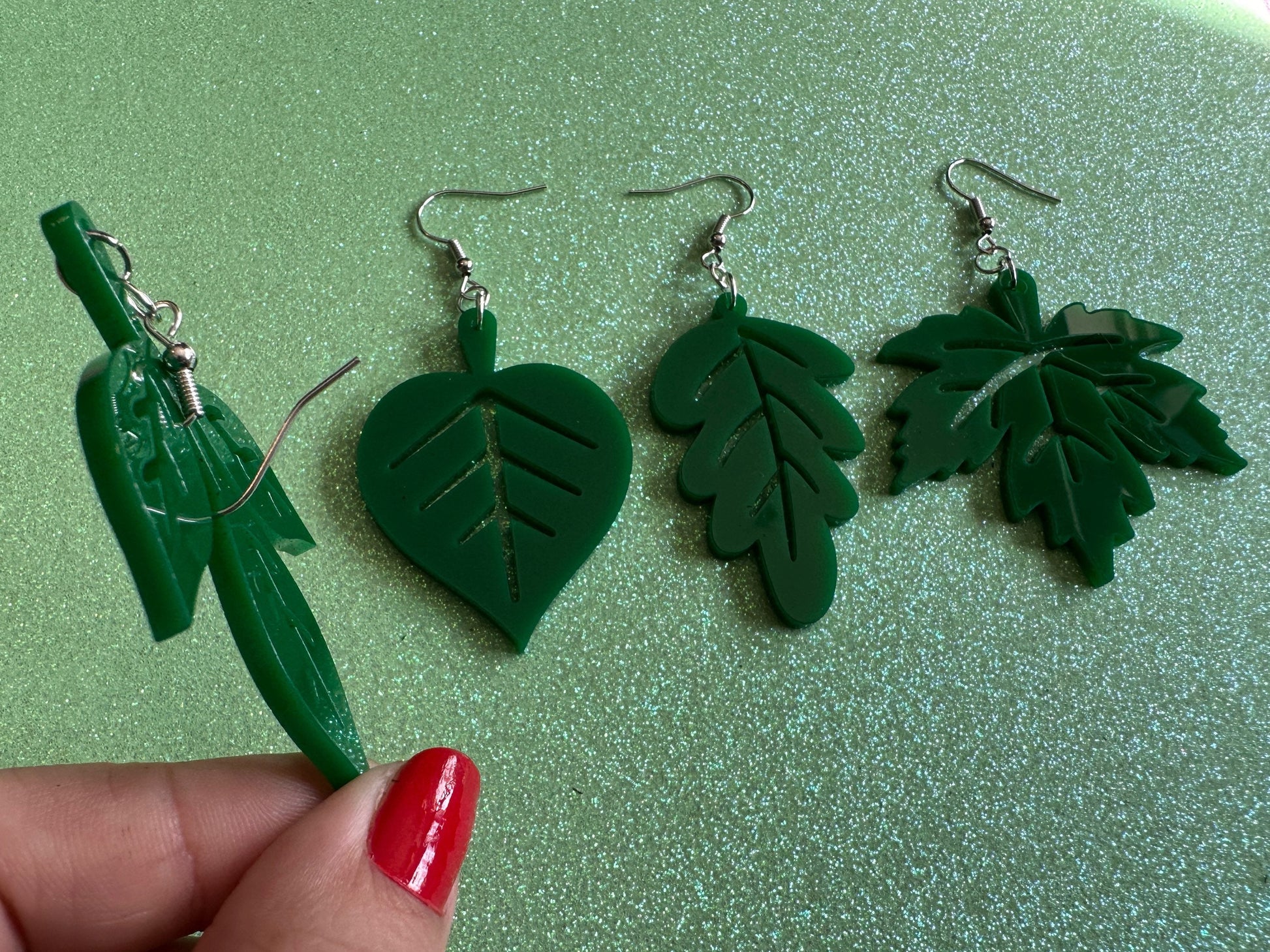 Delicate Leaf Earrings: Laser Cut Acrylic Leaves, Green Earrings, Fall, Summer, Spring, Forest, Nature, Plants, Gifts for Her/Him/Them