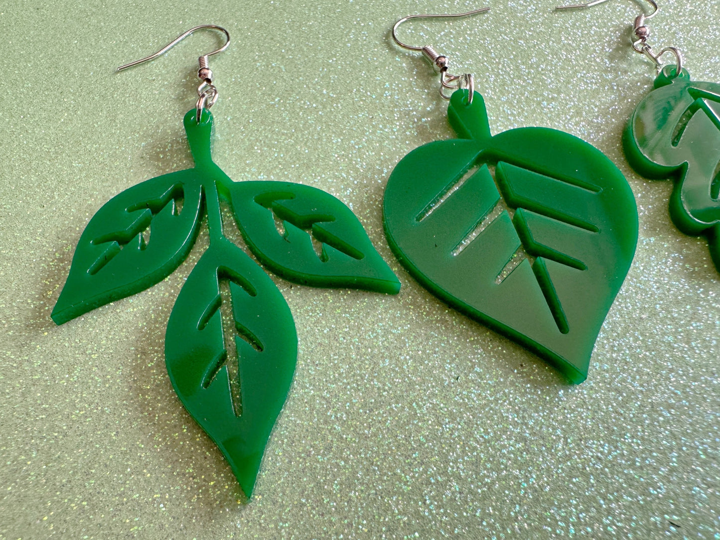 Delicate Leaf Earrings: Laser Cut Acrylic Leaves, Green Earrings, Fall, Summer, Spring, Forest, Nature, Plants, Gifts for Her/Him/Them