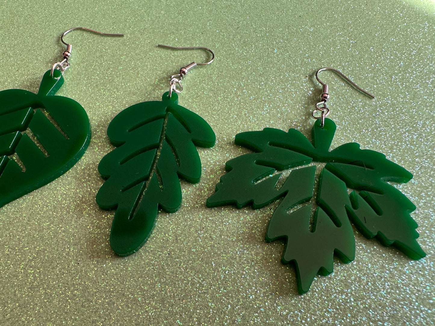 Delicate Leaf Earrings: Laser Cut Acrylic Leaves, Green Earrings, Fall, Summer, Spring, Forest, Nature, Plants, Gifts for Her/Him/Them