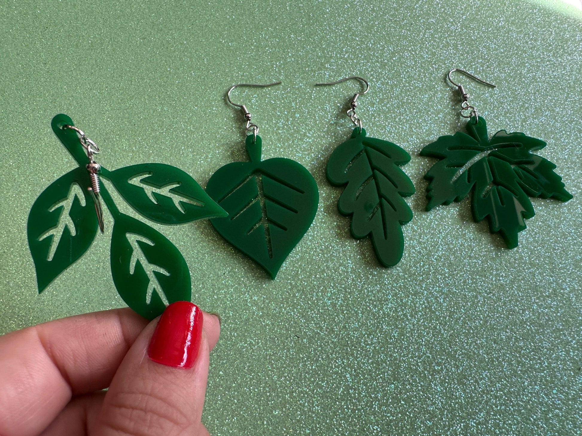 Delicate Leaf Earrings: Laser Cut Acrylic Leaves, Green Earrings, Fall, Summer, Spring, Forest, Nature, Plants, Gifts for Her/Him/Them