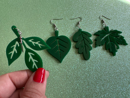Delicate Leaf Earrings: Laser Cut Acrylic Leaves, Green Earrings, Fall, Summer, Spring, Forest, Nature, Plants, Gifts for Her/Him/Them