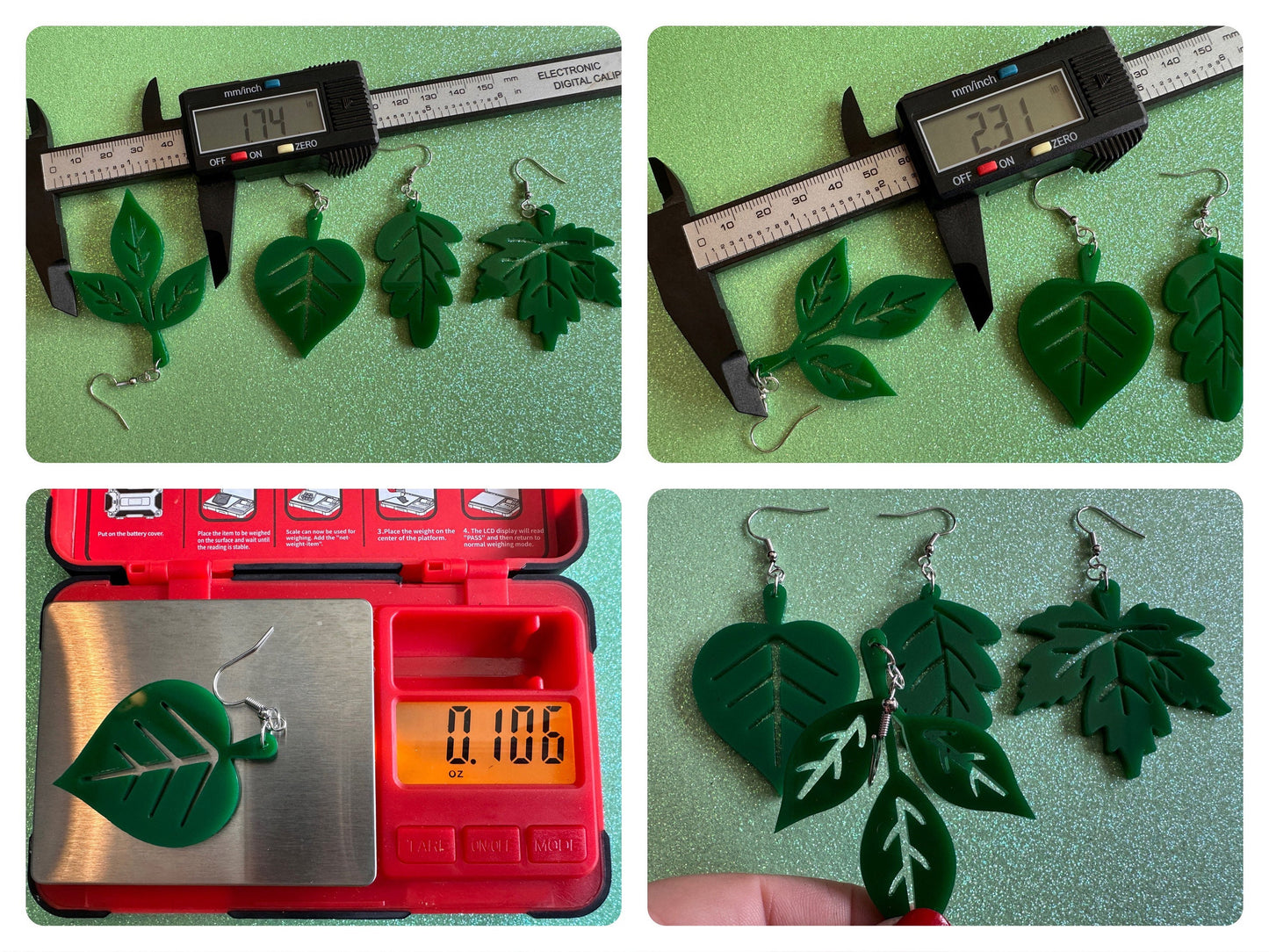 Delicate Leaf Earrings: Laser Cut Acrylic Leaves, Green Earrings, Fall, Summer, Spring, Forest, Nature, Plants, Gifts for Her/Him/Them