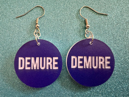 Demure Earrings: Laser Engraved Words, Very Demure, Very Mindful, Custom Words, Pop Culture, Novelty, Viral, Best Gifts for Her/Him/Them