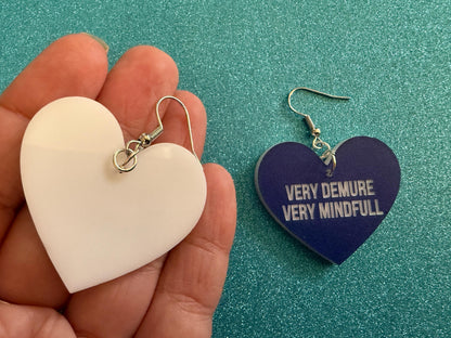 Demure Earrings: Laser Engraved Words, Very Demure, Very Mindful, Custom Words, Pop Culture, Novelty, Viral, Best Gifts for Her/Him/Them
