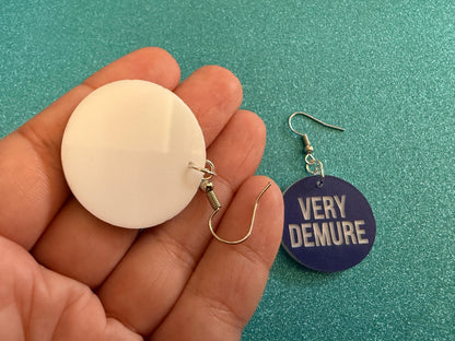 Demure Earrings: Laser Engraved Words, Very Demure, Very Mindful, Custom Words, Pop Culture, Novelty, Viral, Best Gifts for Her/Him/Them