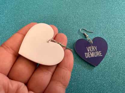Demure Earrings: Laser Engraved Words, Very Demure, Very Mindful, Custom Words, Pop Culture, Novelty, Viral, Best Gifts for Her/Him/Them
