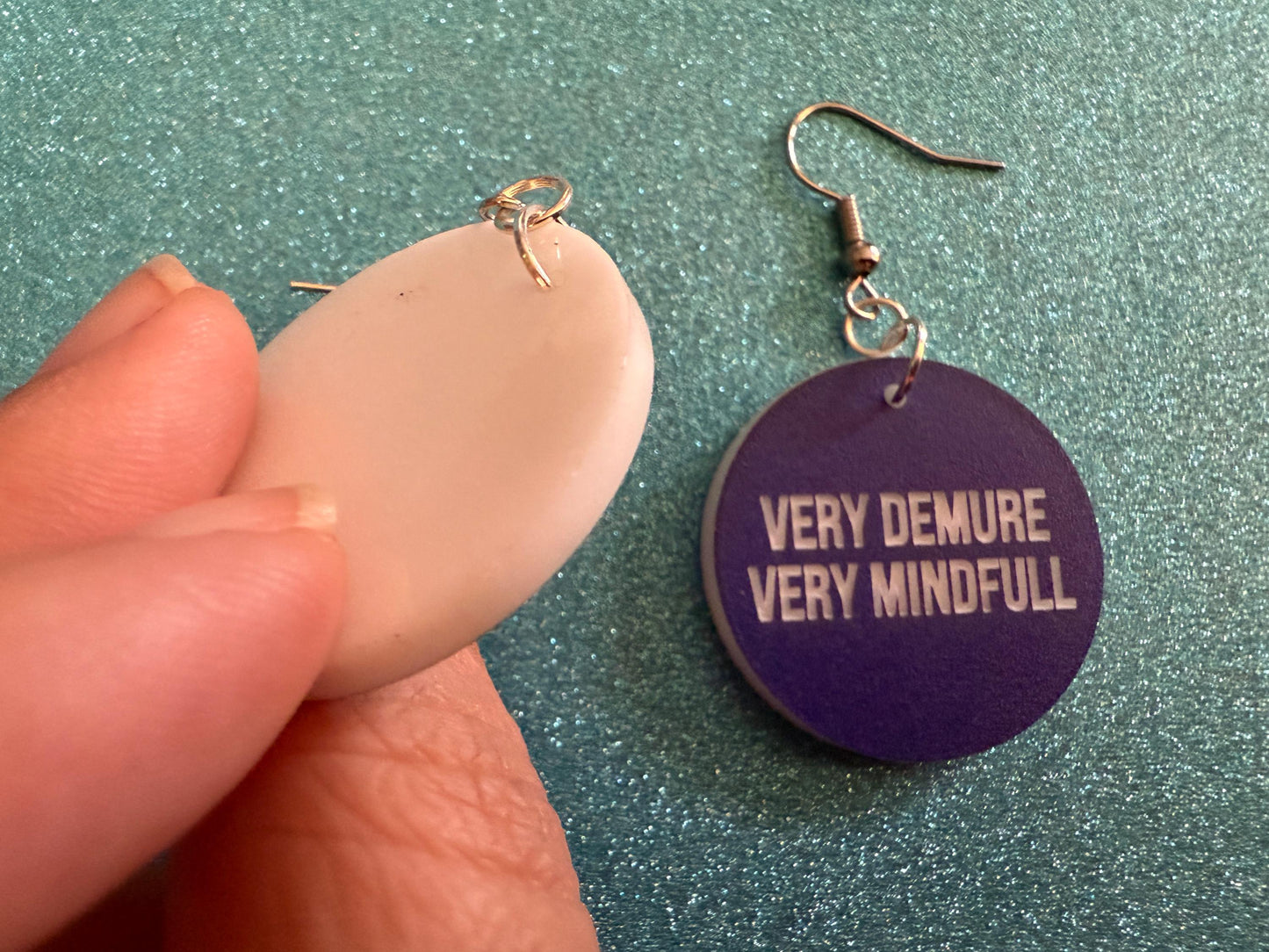 Demure Earrings: Laser Engraved Words, Very Demure, Very Mindful, Custom Words, Pop Culture, Novelty, Viral, Best Gifts for Her/Him/Them