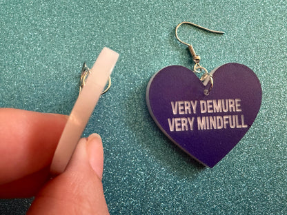 Demure Earrings: Laser Engraved Words, Very Demure, Very Mindful, Custom Words, Pop Culture, Novelty, Viral, Best Gifts for Her/Him/Them