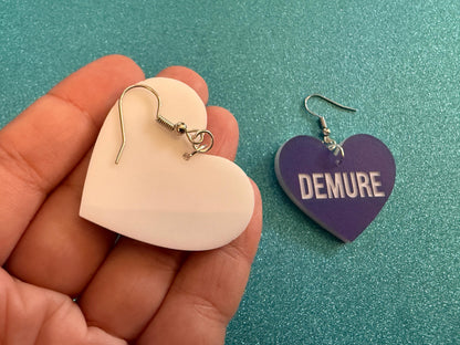 Demure Earrings: Laser Engraved Words, Very Demure, Very Mindful, Custom Words, Pop Culture, Novelty, Viral, Best Gifts for Her/Him/Them