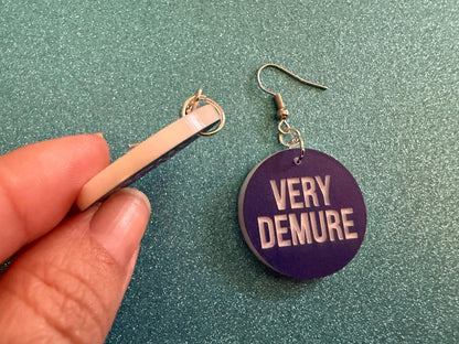 Demure Earrings: Laser Engraved Words, Very Demure, Very Mindful, Custom Words, Pop Culture, Novelty, Viral, Best Gifts for Her/Him/Them