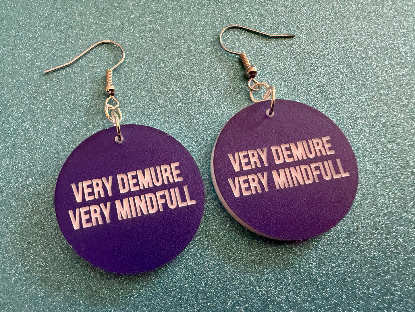 Demure Earrings: Laser Engraved Words, Very Demure, Very Mindful, Custom Words, Pop Culture, Novelty, Viral, Best Gifts for Her/Him/Them