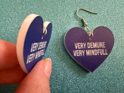 Demure Earrings: Laser Engraved Words, Very Demure, Very Mindful, Custom Words, Pop Culture, Novelty, Viral, Best Gifts for Her/Him/Them