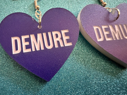 Demure Earrings: Laser Engraved Words, Very Demure, Very Mindful, Custom Words, Pop Culture, Novelty, Viral, Best Gifts for Her/Him/Them