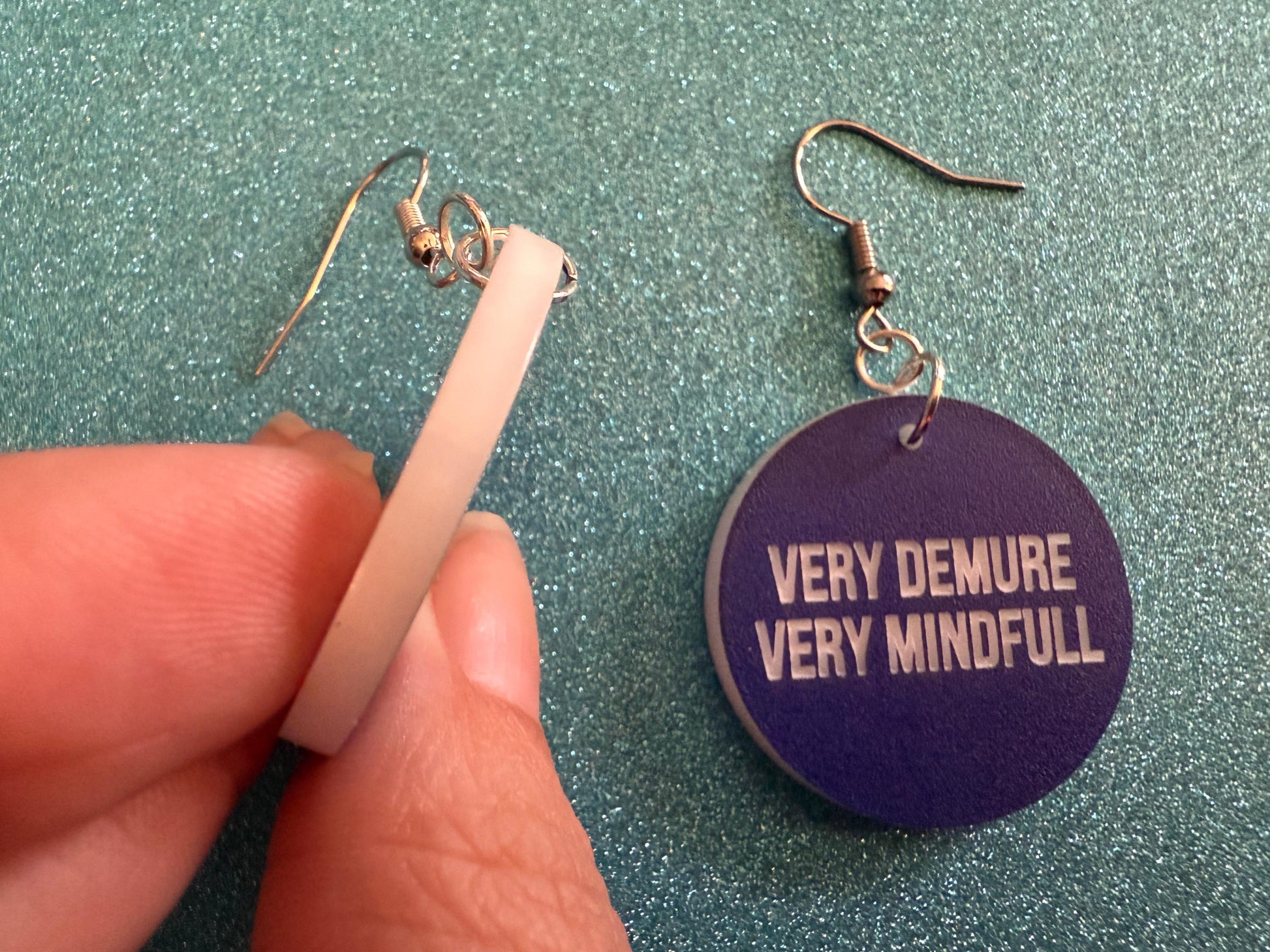 Demure Earrings: Laser Engraved Words, Very Demure, Very Mindful, Custom Words, Pop Culture, Novelty, Viral, Best Gifts for Her/Him/Them