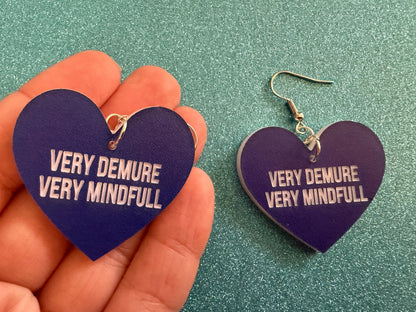 Demure Earrings: Laser Engraved Words, Very Demure, Very Mindful, Custom Words, Pop Culture, Novelty, Viral, Best Gifts for Her/Him/Them
