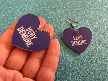 Demure Earrings: Laser Engraved Words, Very Demure, Very Mindful, Custom Words, Pop Culture, Novelty, Viral, Best Gifts for Her/Him/Them