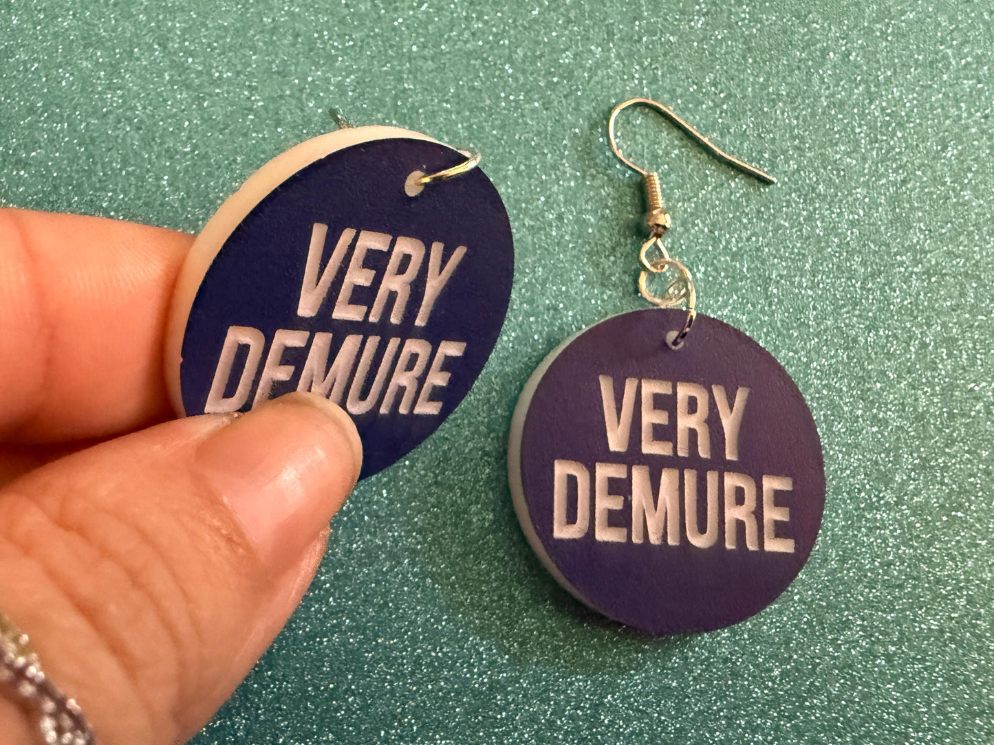 Demure Earrings: Laser Engraved Words, Very Demure, Very Mindful, Custom Words, Pop Culture, Novelty, Viral, Best Gifts for Her/Him/Them