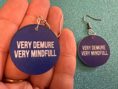 Demure Earrings: Laser Engraved Words, Very Demure, Very Mindful, Custom Words, Pop Culture, Novelty, Viral, Best Gifts for Her/Him/Them