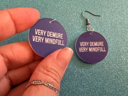 Demure Earrings: Laser Engraved Words, Very Demure, Very Mindful, Custom Words, Pop Culture, Novelty, Viral, Best Gifts for Her/Him/Them