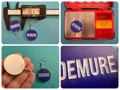 Demure Earrings: Laser Engraved Words, Very Demure, Very Mindful, Custom Words, Pop Culture, Novelty, Viral, Best Gifts for Her/Him/Them