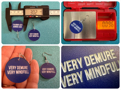 Demure Earrings: Laser Engraved Words, Very Demure, Very Mindful, Custom Words, Pop Culture, Novelty, Viral, Best Gifts for Her/Him/Them