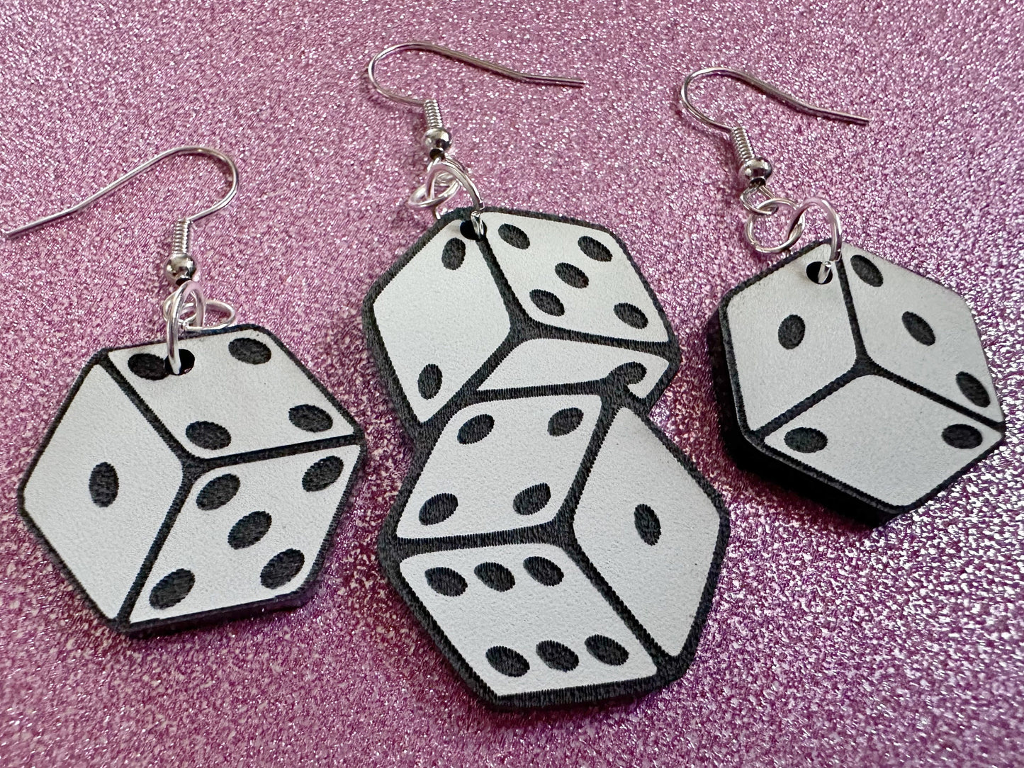 Dice Earrings: Laser Cut Acrylic Dice, Board Game, Engraved Dice, Lucky, Las Vegas, Game Night, Casino, Novelty, Best Gifts for Her/Him/Them