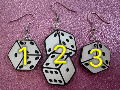 Dice Earrings: Laser Cut Acrylic Dice, Board Game, Engraved Dice, Lucky, Las Vegas, Game Night, Casino, Novelty, Best Gifts for Her/Him/Them