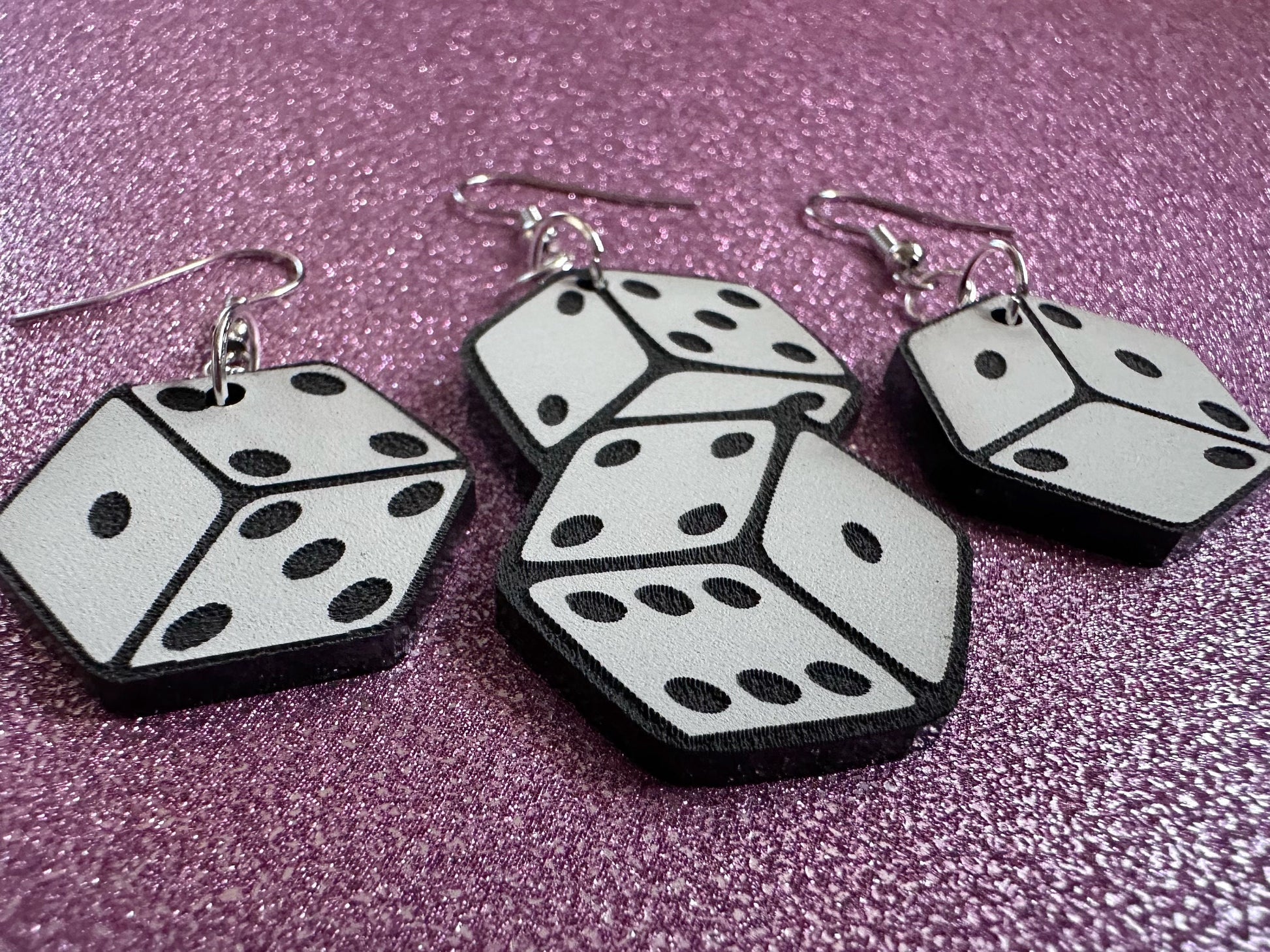 Dice Earrings: Laser Cut Acrylic Dice, Board Game, Engraved Dice, Lucky, Las Vegas, Game Night, Casino, Novelty, Best Gifts for Her/Him/Them