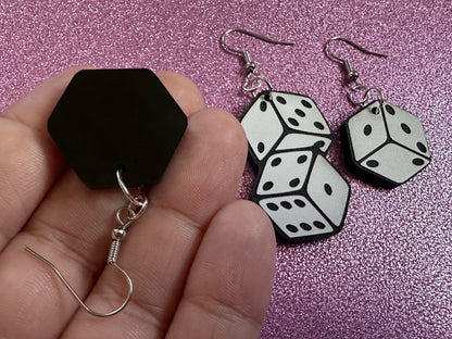 Dice Earrings: Laser Cut Acrylic Dice, Board Game, Engraved Dice, Lucky, Las Vegas, Game Night, Casino, Novelty, Best Gifts for Her/Him/Them