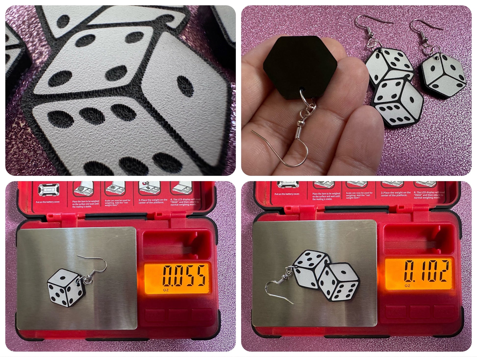 Dice Earrings: Laser Cut Acrylic Dice, Board Game, Engraved Dice, Lucky, Las Vegas, Game Night, Casino, Novelty, Best Gifts for Her/Him/Them