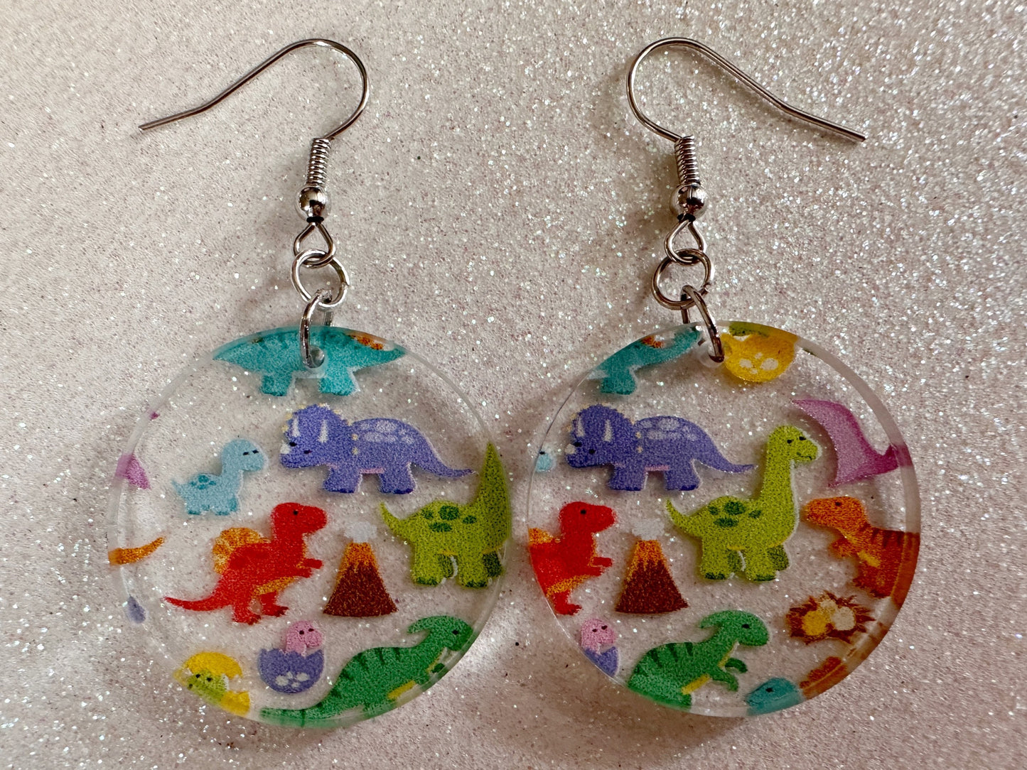 Dinosaur Earrings: Laser Cut Acrylic Dinosaurs, Dinos, Tyrannosaurus Rex, Jurassic, Volcano, Lava, Prehistoric, Best Gifts for Her/Him/Them