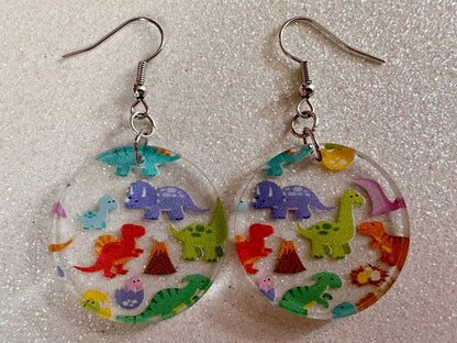 Dinosaur Earrings: Laser Cut Acrylic Dinosaurs, Dinos, Tyrannosaurus Rex, Jurassic, Volcano, Lava, Prehistoric, Best Gifts for Her/Him/Them
