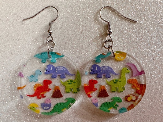 Dinosaur Earrings: Laser Cut Acrylic Dinosaurs, Dinos, Tyrannosaurus Rex, Jurassic, Volcano, Lava, Prehistoric, Best Gifts for Her/Him/Them
